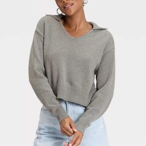 Universal Thread Women's Collared Neck Pullover Sweater Gray S